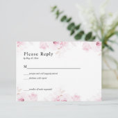 Pink Romantic Roses Elegant White RSVP Card (Staand voorkant)