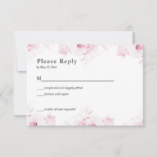 Pink Romantic Roses Elegant White RSVP Card Kaartje