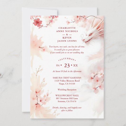 Pink Romantic Sakura & Japanese White Dragon Kaart (Voorkant)