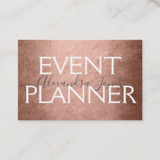 Pink & Roos Gold Foil Metal Event Planner Visitekaartje (Voorkant)