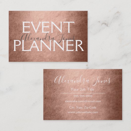 Pink & Roos Gold Foil Metal Event Planner Visitekaartje (Voorkant / Achterkant)