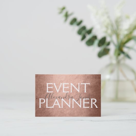 Pink & Roos Gold Foil Metal Event Planner Visitekaartje (Staand voorkant)