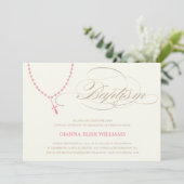 PINK ROSARY BEADS | BAPTISME-INVITATIE KAART (Staand voorkant)
