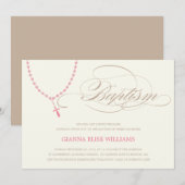 PINK ROSARY BEADS | BAPTISME-INVITATIE KAART (Voorkant / Achterkant)