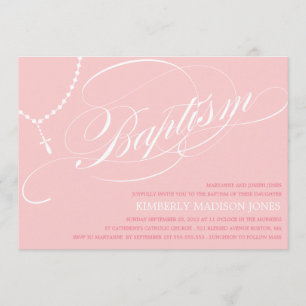 PINK ROSARY BEADS   BAPTISME-INVITATIE KAART