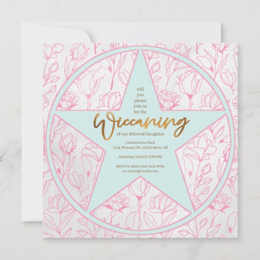 Pink Rose Baby Girl Wiccaning Naming Ceremony Kaart (Voorkant)