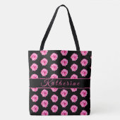 Pink Rose Black Personalized Tote Bag (Voorkant)