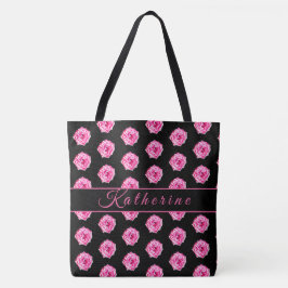 Pink Rose Black Personalized Tote Bag