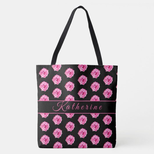 Pink Rose Black Personalized Tote Bag (Voorkant)