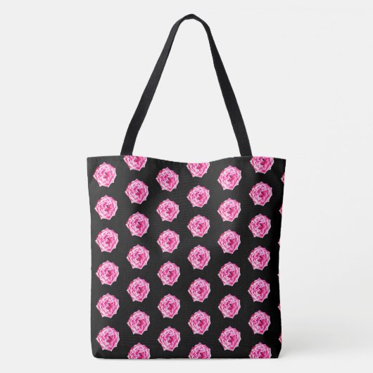 Pink Rose Black Personalized Tote Bag (Achterkant)