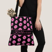 Pink Rose Black Personalized Tote Bag (Dichtbij)