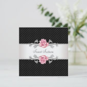 Pink Rose Black Sweet16 Verjaardagsfeest Kaart (Staand voorkant)