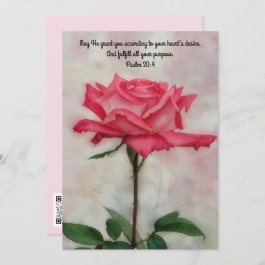 Pink Rose Blessing Faith Flat Note Kaart (Voorkant / Achterkant)