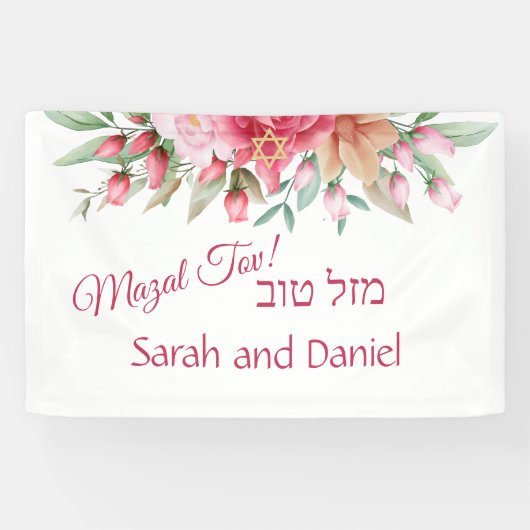 Pink Rose Blush Wedding Gefeliciteerd Spandoek (Horizontaal)