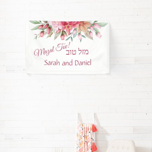 Pink Rose Blush Wedding Gefeliciteerd Spandoek (Insitu)