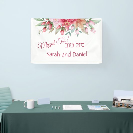 Pink Rose Blush Wedding Gefeliciteerd Spandoek (Beurs)