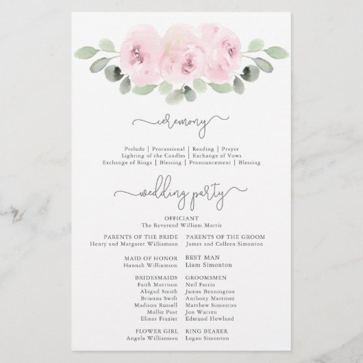 Pink Rose Botanical Wedding Ceremony Programme (Achterkant)