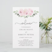 Pink Rose Botanical Wedding Ceremony Programme (Staand voorkant)