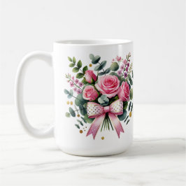 Pink Rose Bouquet Mug, Elegant Floral Coffee Cup Koffiemok