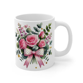 Pink Rose Bouquet Mug, Elegant Floral Coffee Cup Koffiemok