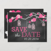 Pink Rose Branch Chalkboard Save the Date Aankondigingskaart (Voorkant / Achterkant)