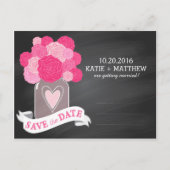 Pink Rose Branch Chalkboard Save the Date Aankondigingskaart (Achterkant)
