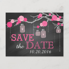 Pink Rose Branch Chalkboard Save the Date Aankondigingskaart