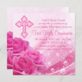 Pink Rose Bubbles Eerste Communie Kaart (Voorkant / Achterkant)