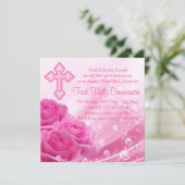 Pink Rose Bubbles Eerste Communie Kaart (Staand voorkant)