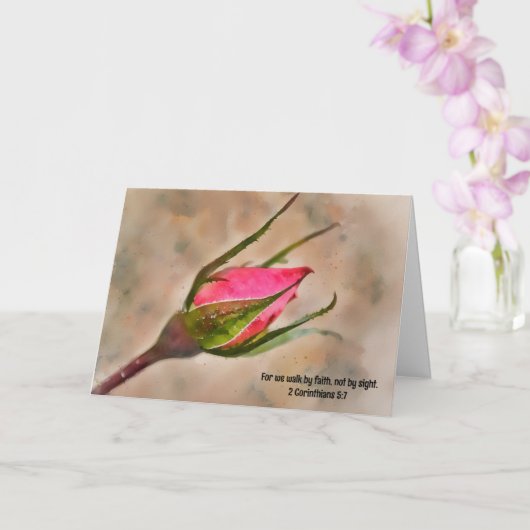 Pink Rose Bud Geloof Denken aan U Bijbelvers Kaart (Orchidee)