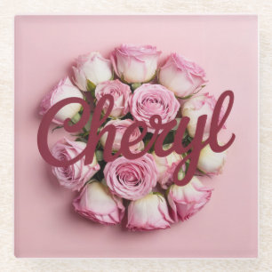 Pink Rose Buds Cheryl Bourgogne Pink Glass Onderze Glazen Onderzetter