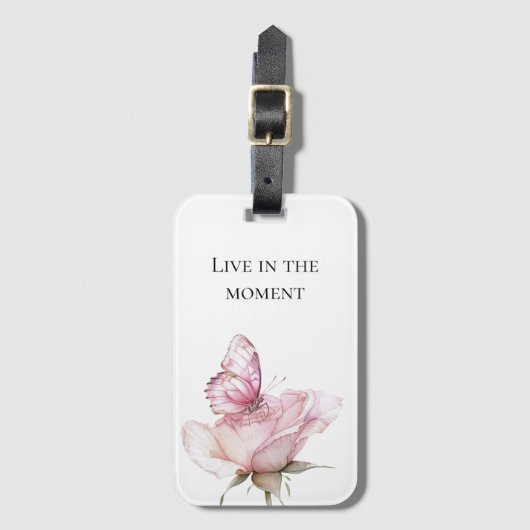 Pink Rose Butterfly Bagagelabel (Voorkant (verticaal))