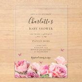 Pink Rose Butterfly Girl Baby Shower  Acryl Uitnodigingen (Voorkant)