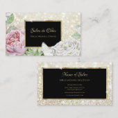 Pink Rose Butterfly Glitter Zwart en Goud Script Visitekaartje (Voorkant / Achterkant)