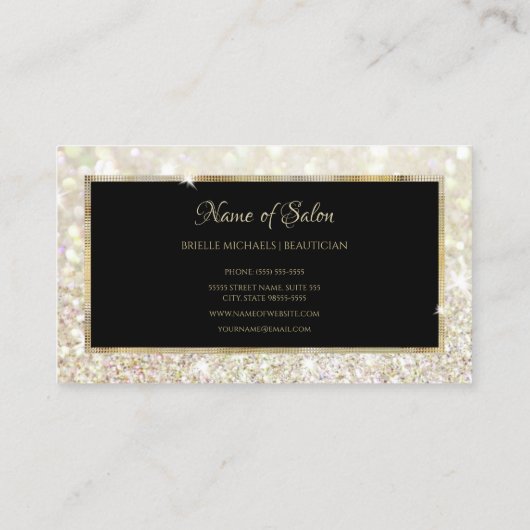 Pink Rose Butterfly Glitter Zwart en Goud Script Visitekaartje (Achterkant)