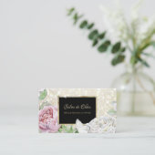 Pink Rose Butterfly Glitter Zwart en Goud Script Visitekaartje (Staand voorkant)