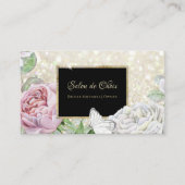 Pink Rose Butterfly Glitter Zwart en Goud Script Visitekaartje (Voorkant)