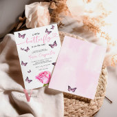 Pink Rose Butterfly Waterverf Baby shower Kaart
