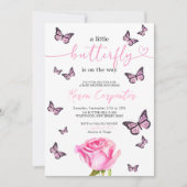 Pink Rose Butterfly Waterverf Baby shower Kaart (Voorkant)