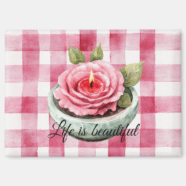  Pink Rose Candle Plaid  Magneet