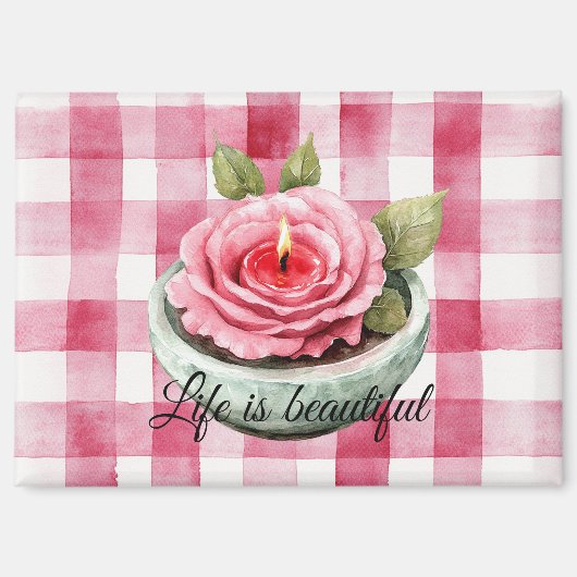 Pink Rose Candle Plaid Magneet (Voorkant)