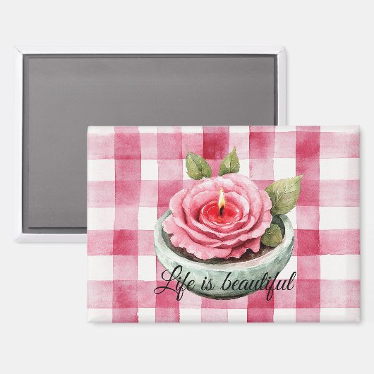  Pink Rose Candle Plaid  Magneet (Voorkant / Achterkant)