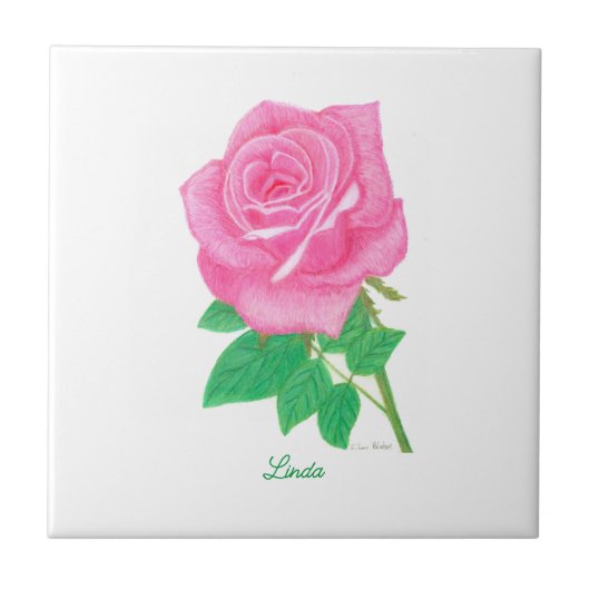 Pink Rose Ceramic Tile With Text Tegeltje (Voorkant)
