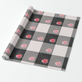 Pink rose checkered pattern cadeaupapier
