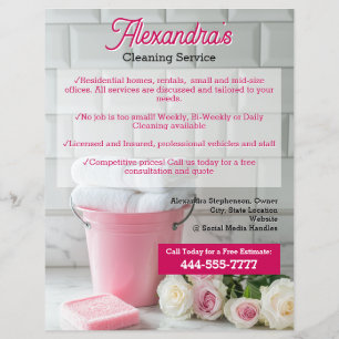 Pink Rose Cleaning Service Sjabloon Business Flyer