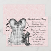 Pink Rose Corset Pink Black Bachelorette Party Kaart (Voorkant / Achterkant)