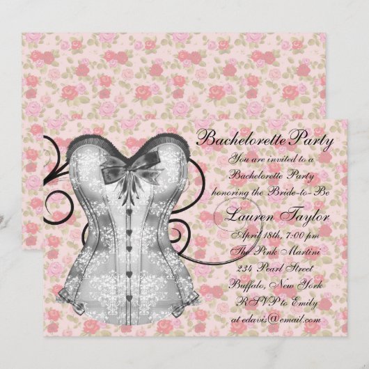 Pink Rose Corset Pink Black Bachelorette Party Kaart (Voorkant / Achterkant)