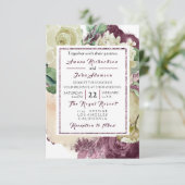 Pink Rose Creamy Marsala Floral Roses Wedding VIP Kaart (Staand voorkant)