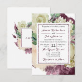 Pink Rose Creamy Marsala Floral Roses Wedding VIP Kaart (Voorkant / Achterkant)