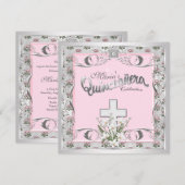 Pink Rose Cross Quinceanera Kaart (Voorkant / Achterkant)